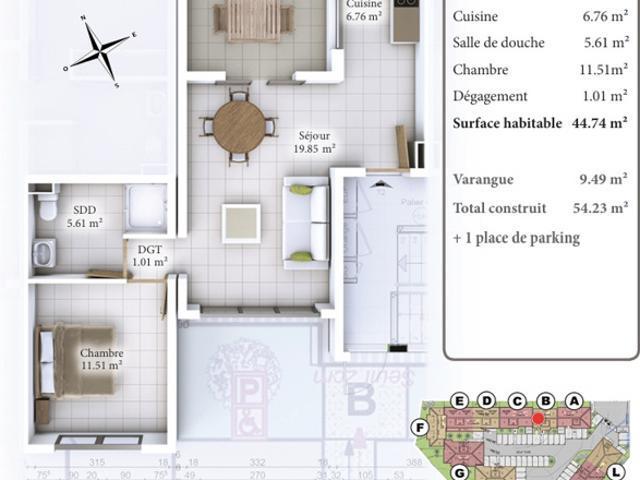 Appartement T2 Résidence Diamant Sainte Anne