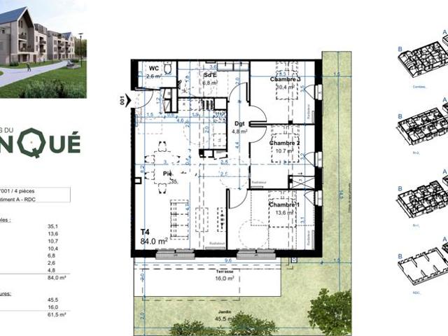 Appartement T4 84m2 avec jardin privatif, Jurançon