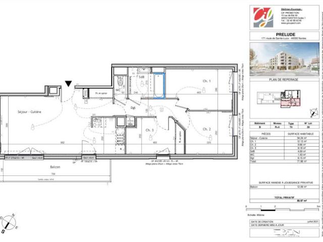 Appartement T4,Bat. B Cage B 1b Rue Alfred Nobel, Nantes