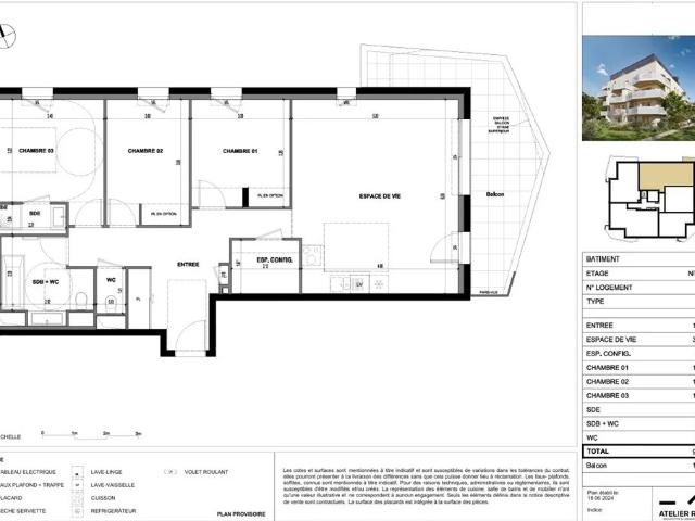 Appartement T4 Neuf 91.85 m² 1er Etage Ville la Grand