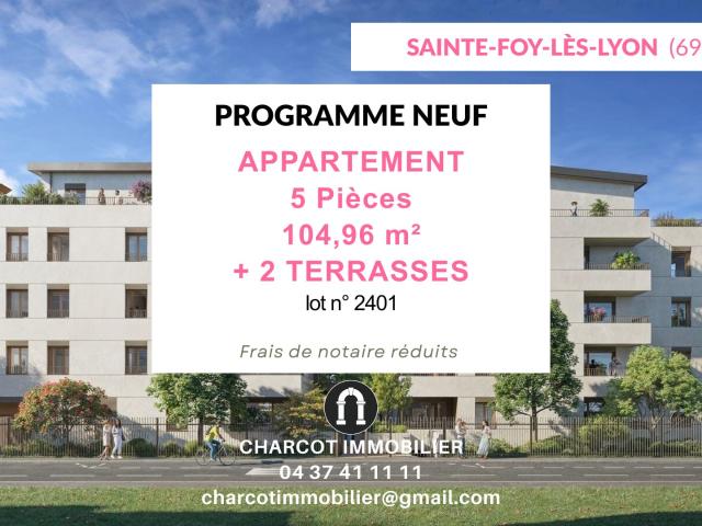 APPARTEMENT T5 neuf de 104,96 m2 dernier étage + parking + 148 m2 de terrasses STE FOY LES LYON