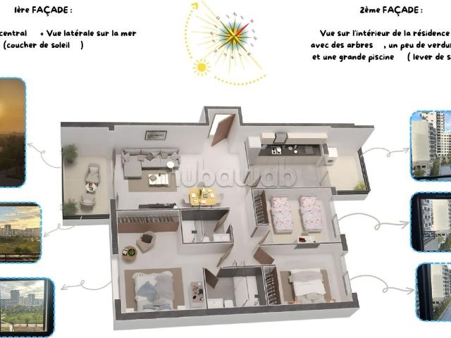 Appartement traversant avec vue sur le parc et mer