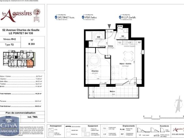 Appartement à louer 2 pièces 44.25m²