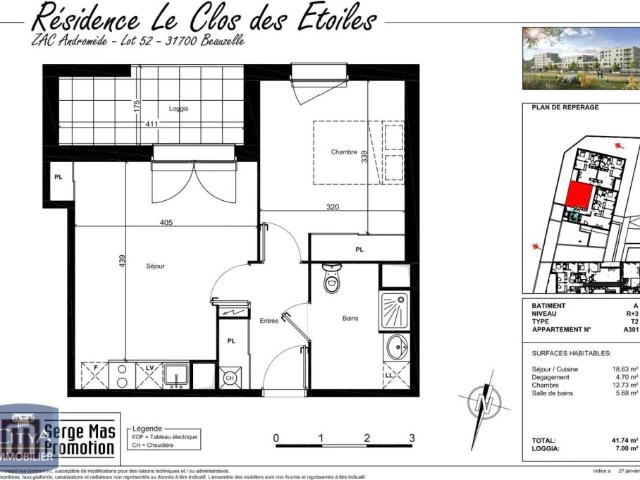 Appartement à louer 2 pièces 41.74m²