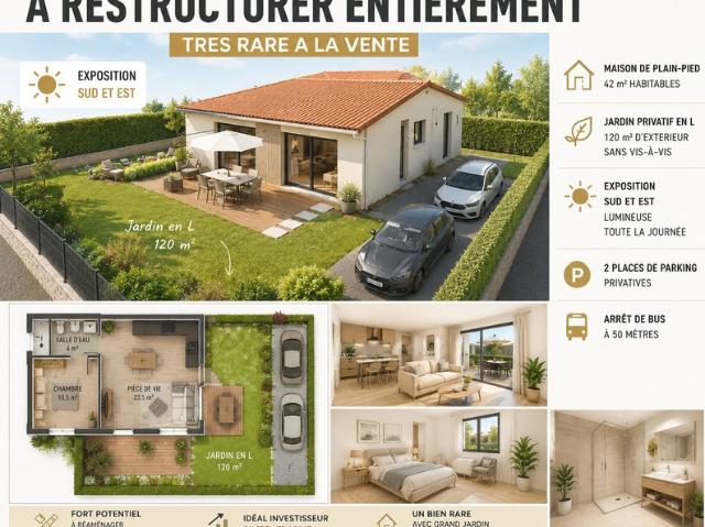 Appartement à vendre 2 pièces à TAPONAS 69220 TRES RARE – BÂTI À RESTRUCTURER ENTIÈREMENT – FORT POTENTIEL