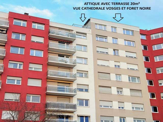 Strasbourg Meinau 2 pièces en Attique acvec terrasse 20m²
