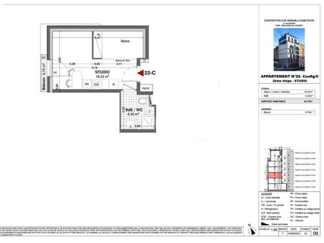 Appartement Boulogne Billancourt 1 pièce s 22.73 m2