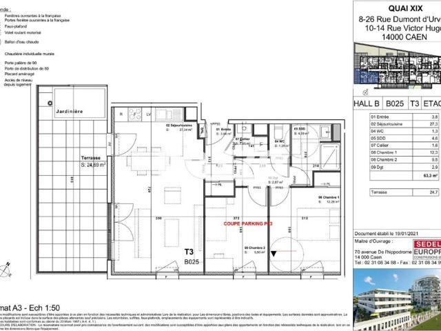 Appartement Caen 3 pièces 63.30 m2 Rue DUMONT D'URVILLE
