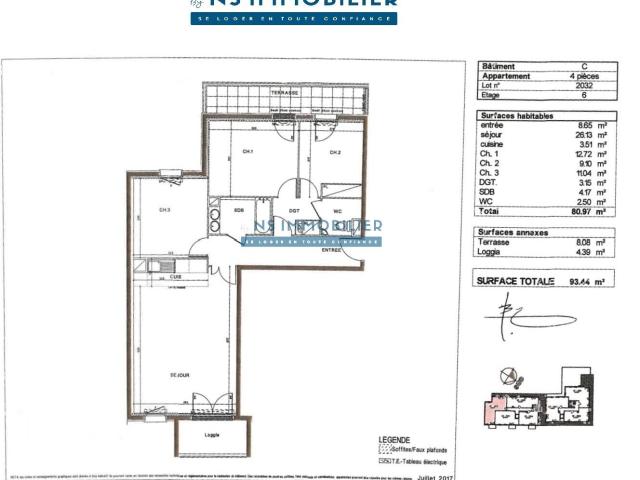 Appartement F4 de 81m² + Terrasse + 2 Pl. de parking