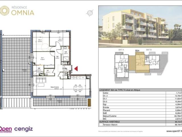 Appartement F4 en attique avec deux terrasses 500 000,EUR