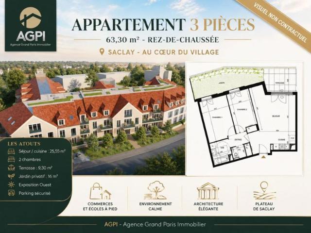 Appartement neuf 3 pièces à vendre à Saclay Rez de chauss