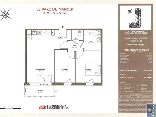 Appartement RDC 56 m2 3 pièces
