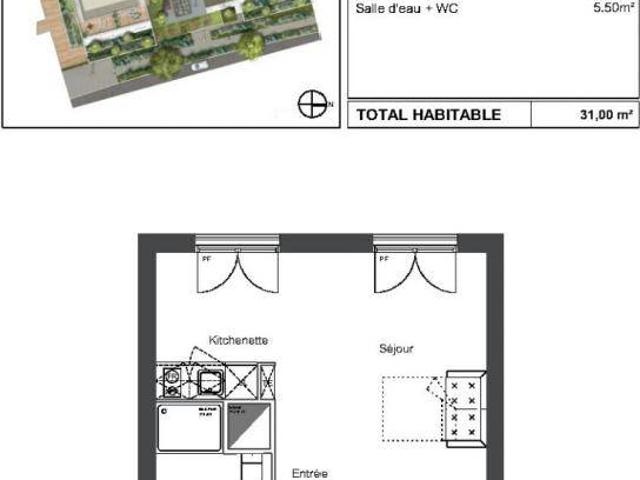 Appartement Studio 31m2 à louer à Lormont Pichet