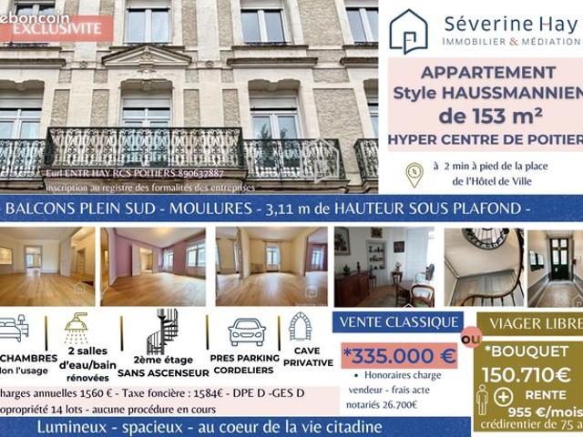 APPARTEMENT style HAUSSMANNIEN DE 153 M² EN HYPERCENTRE DE POITIERS