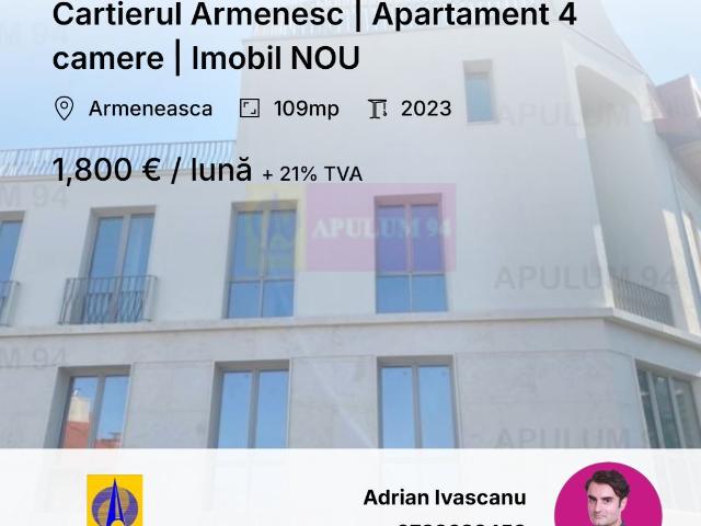 Armeneasca | 4 camere | 109 mp, mobilat utilat, boutique 2023, terasa