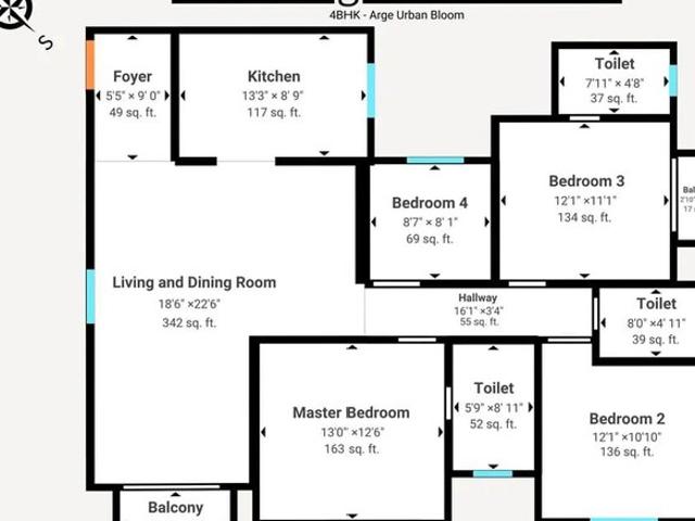 Arge Urban Bloom 4 Bedroom 1725 Sq. Ft. Apartment in Yeshwanthpur Bangalore Listing ID: #10304