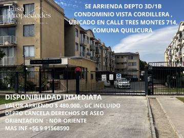 ARRIENDO DEPARTAMENTO 3D 1B QUILICURA