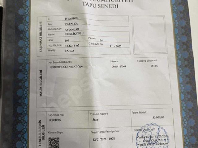 Çatalca Aydınlar köyünde satılık arsa