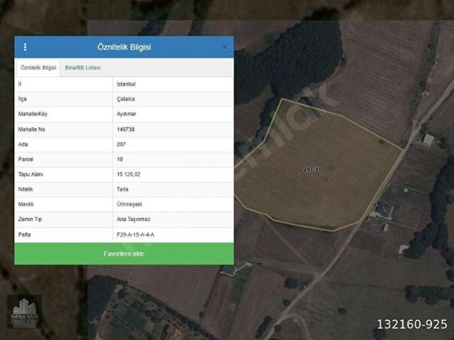 ÇATALCA AYDINLAR MAHALLESİ MERKEZİ KONUMDA 15.126M SATILIK ARSA