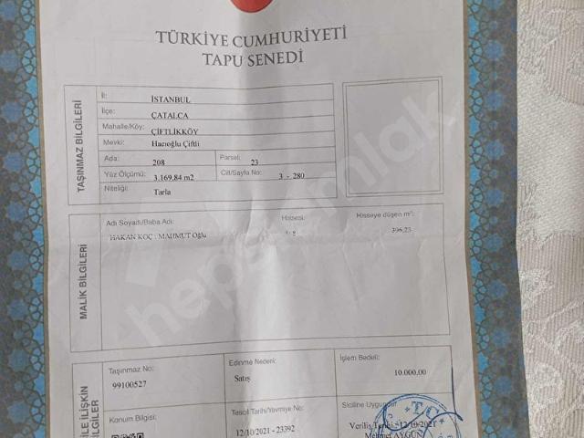 Çatalca çiftliköy Satılık Arsa