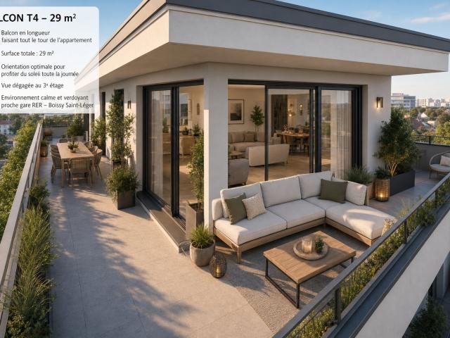 AU PIED DU RER A BOISSY SAINT LÉGER – T4 NEUF AVEC EXTÉRIEUR TVA 5. 5 4 pièces, 78 m²
