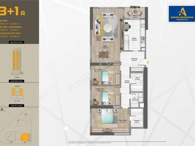 Avrupa Konutları Residence Yamanevler Satılık Köşe 3+1 Daire