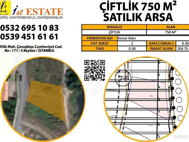 ÇAVUŞBAŞI ÇİFTLİK MAHALLESİNDE KONUT İMARLI SATILIK 750 MT ARSA