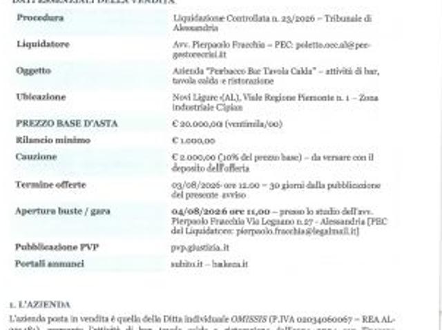 azienda “perbacco bar tavola calda” – attivit di bar, tavola calda e ristorazio