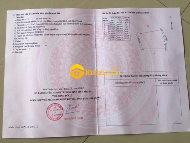 Bán 2 lô đất hòa thắng giá rẻ 19397m2 và 22971m2 liền kề kdl bàu trắng 0937251