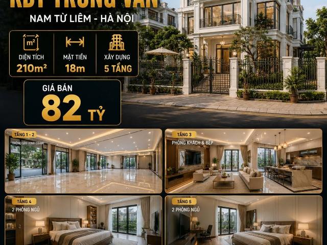Bán biệt thự kđt trung văn nam từ liêm mặt tiền 18m, sân vườn rộng, kinh doanh đỉnh 210m2 mt 18m 82 tỷ