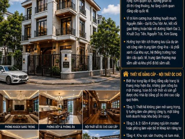 Bán biệt thự sl kđt the manor central park thang máy nội thất gỗ óc chó 160m2 mt 10m 63 tỷ