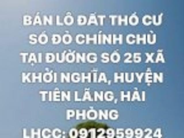 Bán Lô Đất Thổ Cư Sổ Đỏ Chính Chủ Tại Đường Số 25 Xã Tiên Lãng Tp. Hải Phòng