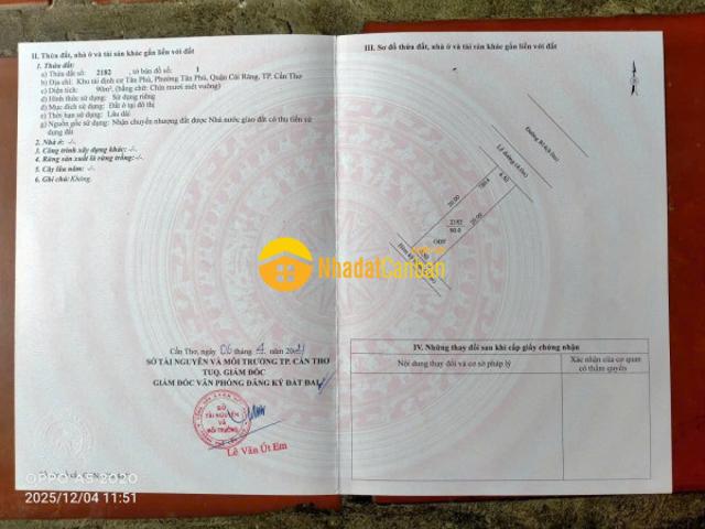 Bán nền sổ hồng đông bắc đường b14 kdc tân phú, cái răng, cần thơ