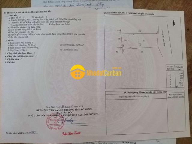 Bán nhà mặt tiền ngay chợ nhỏ tân hiệp, biên hoà, 96.5m2, shr, 4.1 tỷ lh0949391
