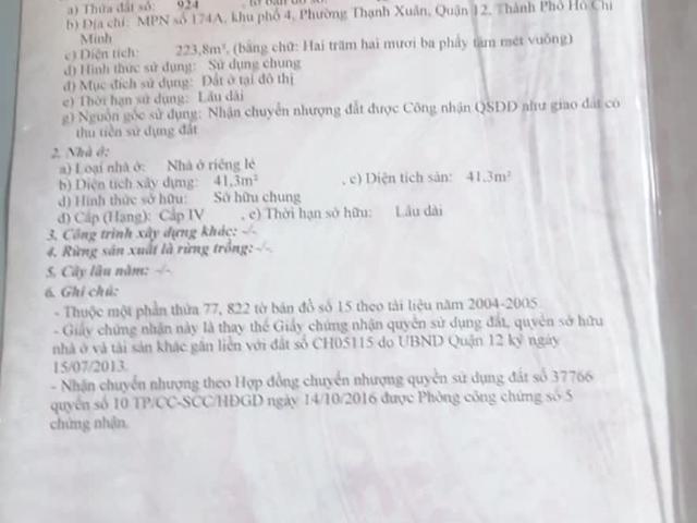 Bán Nhà Mặt Phố Thạnh Xuân 62, Q. 12, HCM 76 M2, 1.8 Tỷ Mỗi Nền Có 2 Nền Liền Kề 152 M2, 3,6 Tỹ