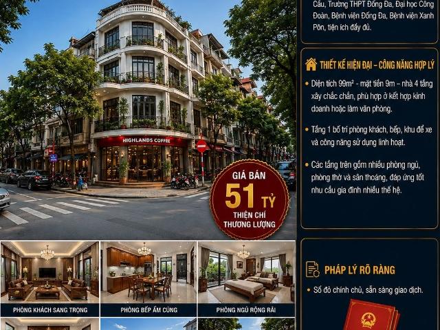 Bán nhà phân lô vip trần quang diệu đống đa ô tô tránh vỉa hè kinh doanh 99m² mt 10m giá 51 tỷ
