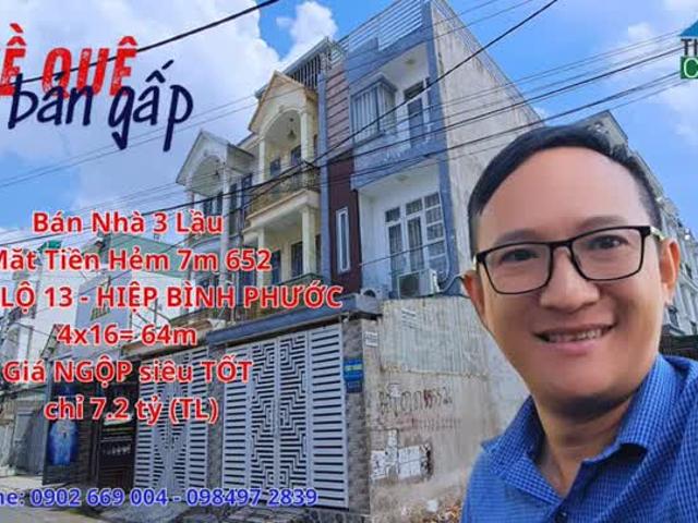 Bán Nhà 3 Lầu Mặt Tiền Hẻm 652 Quốc Lộ 13 Hiệp Bình Phước Thành Phố Thủ Đức