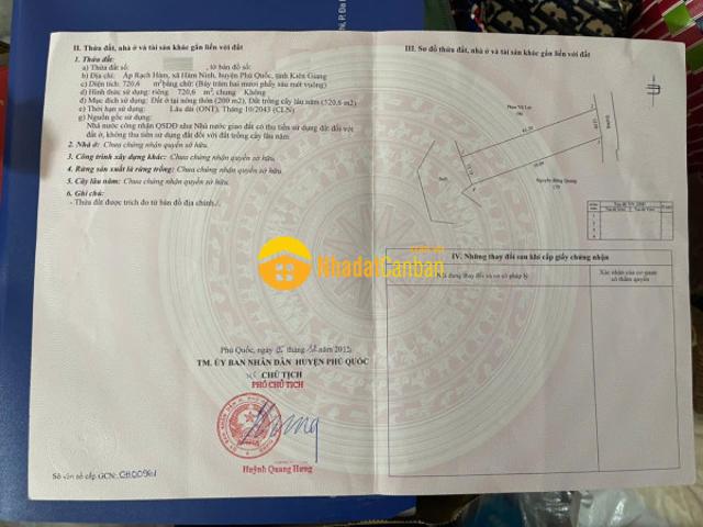 Bán đất thổ cư xã hàm ninh, phú quốc 12 x 61, giá 5,5 tỷ