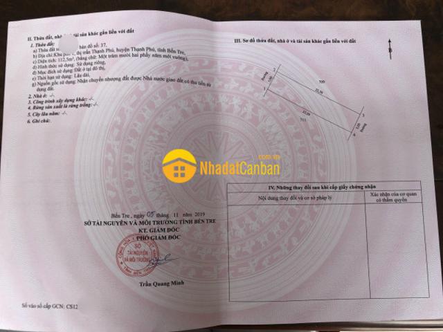 Bán đất mặt tiền chợ ngay khu chợ mới huyện thạnh phú bến tre