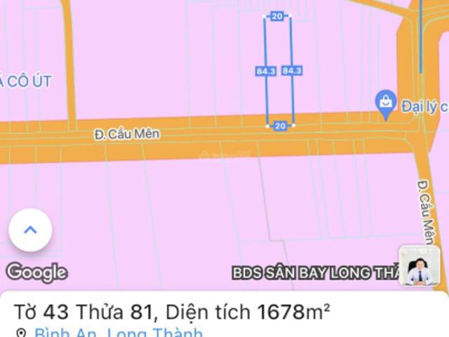 Bán đất MT đường Cầu Mên Xã Bình An Long Thành 1678m2 giá 15,1 tỷ