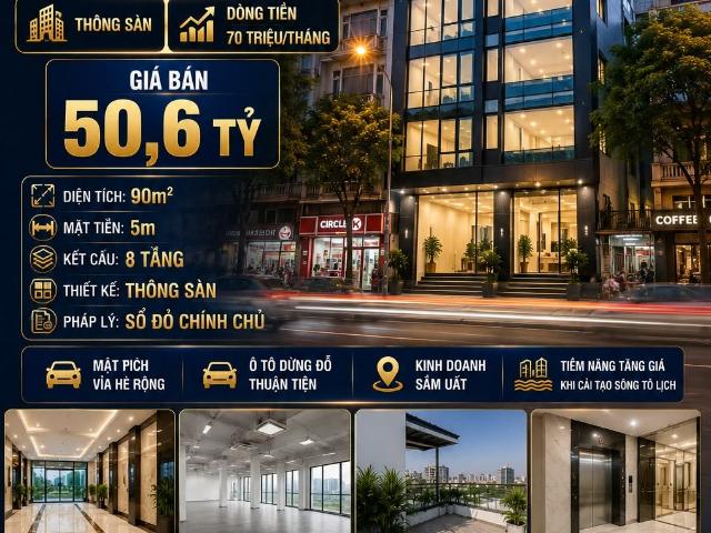 Bán tòa vp mặt phố nguyễn khang cầu giấy dt 70 tr/th 90m² 8 tầng mt 5m 50,6 tỷ