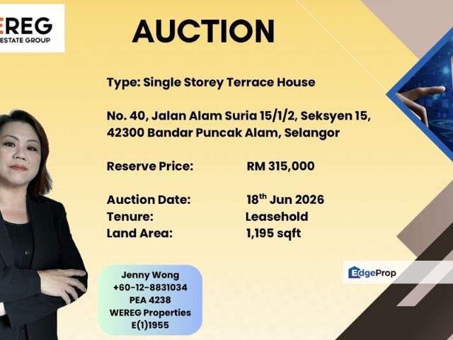 Bandar Puncak Alam, Seksyen 15, Kuala Selangor, Malaysia_Single Storey Terrace FOR AUCTION