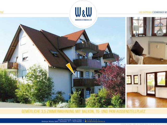Bad Rappenau Zimmerhof | Charmante 3,5 Zimmerwhng. in Golfplatznähe | 1. OG mit Balkon | AB SOFORT