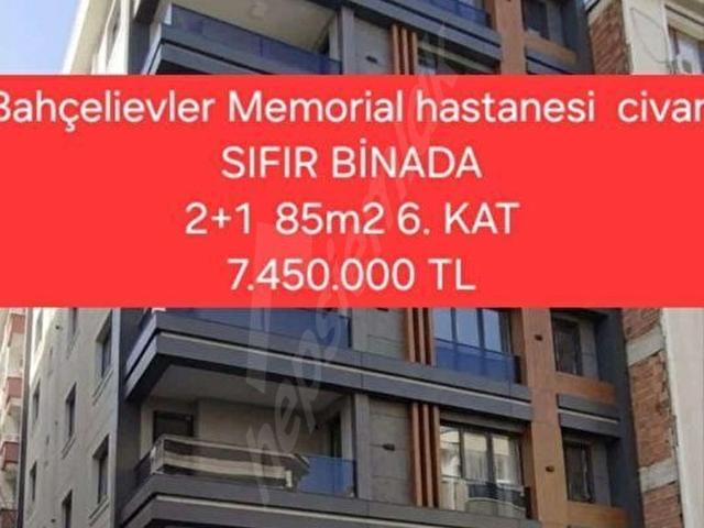 BAHÇELİEVLER MEMORİAL HASTANESİ CİVARI SIFIR BİNADA 2+1 6.KAT
