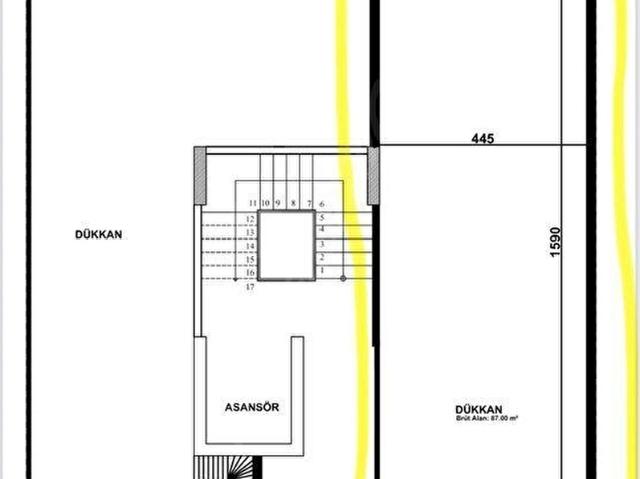 BAHÇELİEVLER YAYLADA, KENTSELE GİRMİŞ BİNADA, ÇOK AMAÇLI, 87 M2, 4.35 CEPHELİ SATILIK DÜKKAN