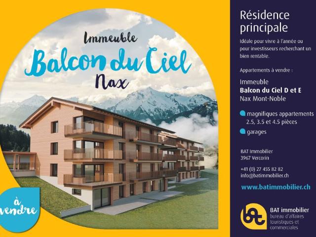 Balcon du Ciel à Nax Résidences principales du studio au 4 pièces, actuellement sous charpente, avec fin des travaux prévue pour l'hiver 2026/2027