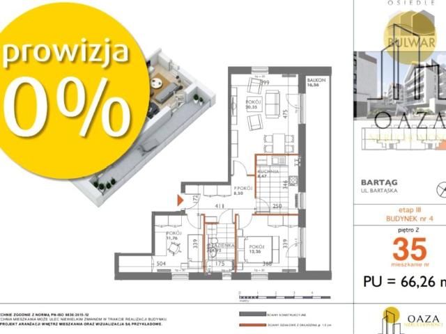 Bartąska 66,26 m², Olsztyn