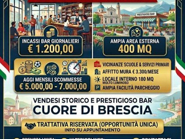 Bar con forte lavoro e agenzia scommesse nel cuore di Brescia rif. BAR544
