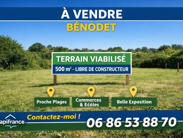 BENODET 29 – Terrain constructible de 500 m², proche commerces et plages