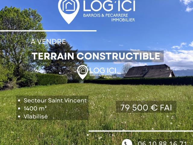 Beau terrain constructible viabilisé de 1400 m2